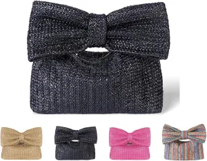 Ladies Straw Bow Purse Summer Clutch Bag Holiday Beach Handbag Formal Party Wedding 2024 New