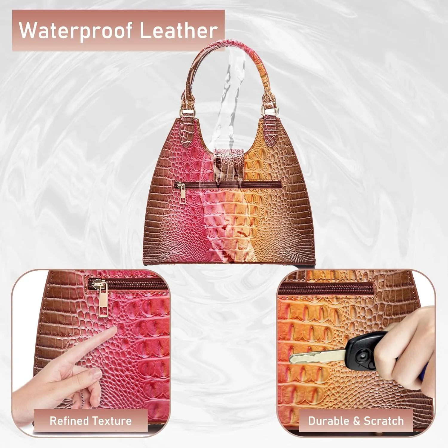 Ladies Tote Leather Bags for Women Crocodile Embossed Zipper Satchel Purse Classy Compartments Crossbody bag