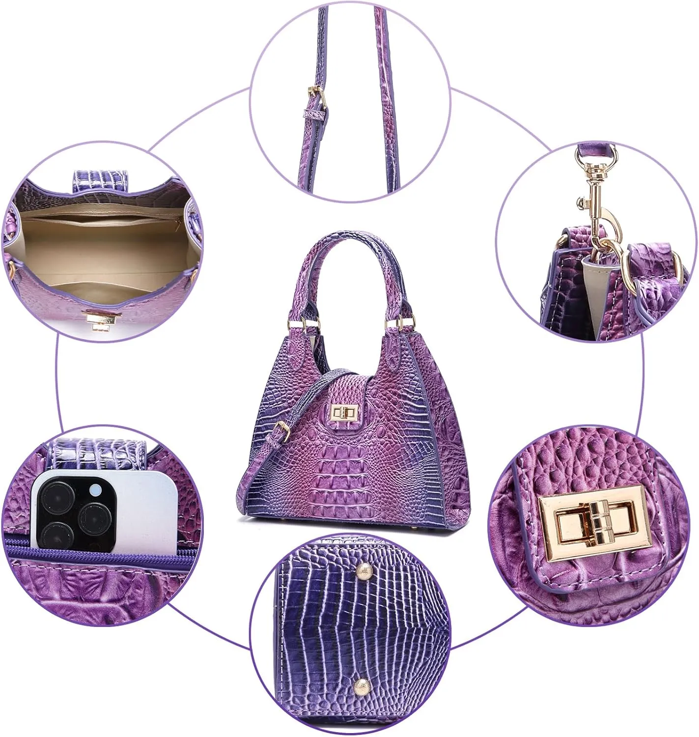 Ladies Tote Leather Bags for Women Crocodile Embossed Zipper Satchel Purse Classy Compartments Crossbody bag