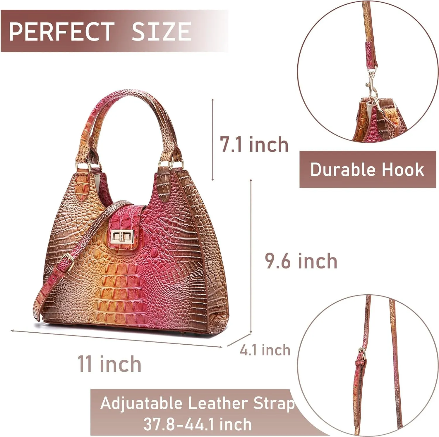 Ladies Tote Leather Bags for Women Crocodile Embossed Zipper Satchel Purse Classy Compartments Crossbody bag