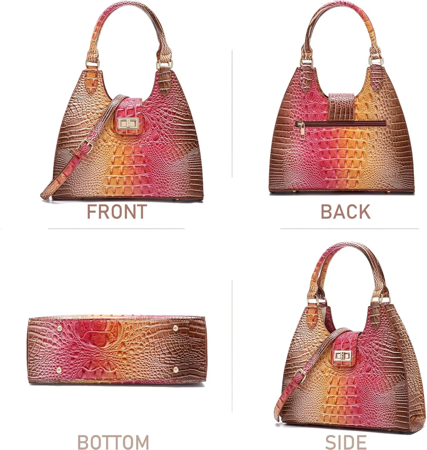 Ladies Tote Leather Bags for Women Crocodile Embossed Zipper Satchel Purse Classy Compartments Crossbody bag