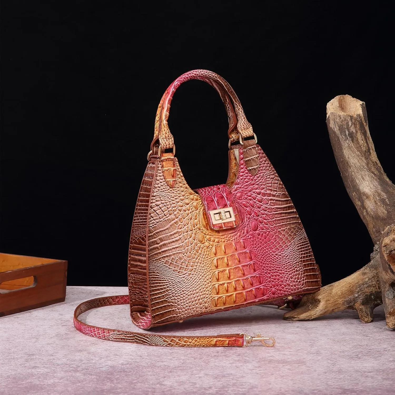 Ladies Tote Leather Bags for Women Crocodile Embossed Zipper Satchel Purse Classy Compartments Crossbody bag