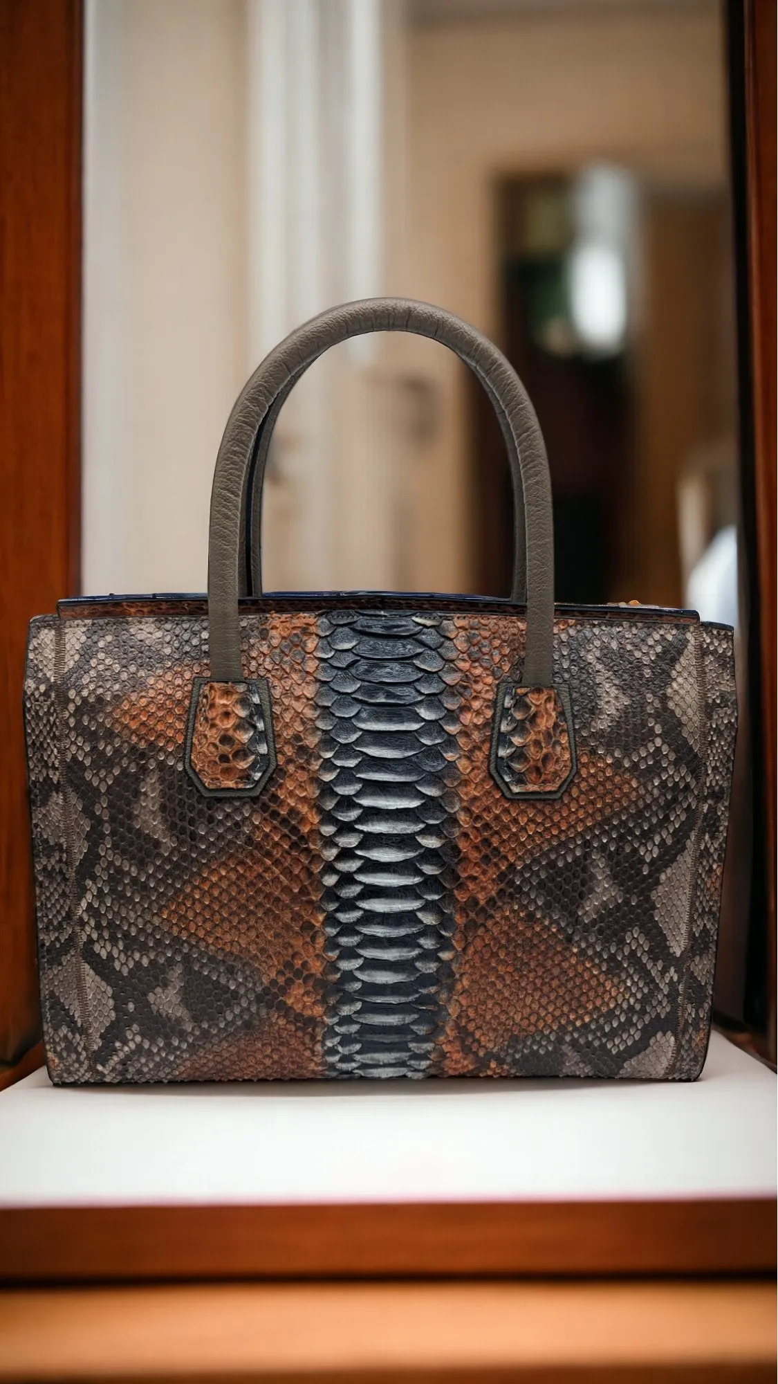 Large Amber Glow Snakeskin Top Handle Professional Tote Bag