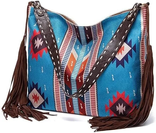 Large Capacity Purses Retro Shoulder Handmade Ethnic Travel Handbags Women's Canvas Tassel Tote