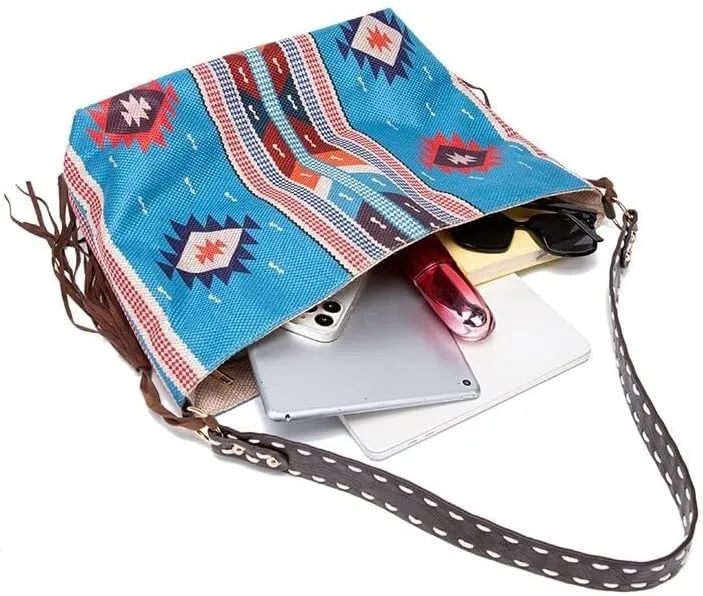 Large Capacity Purses Retro Shoulder Handmade Ethnic Travel Handbags Women's Canvas Tassel Tote