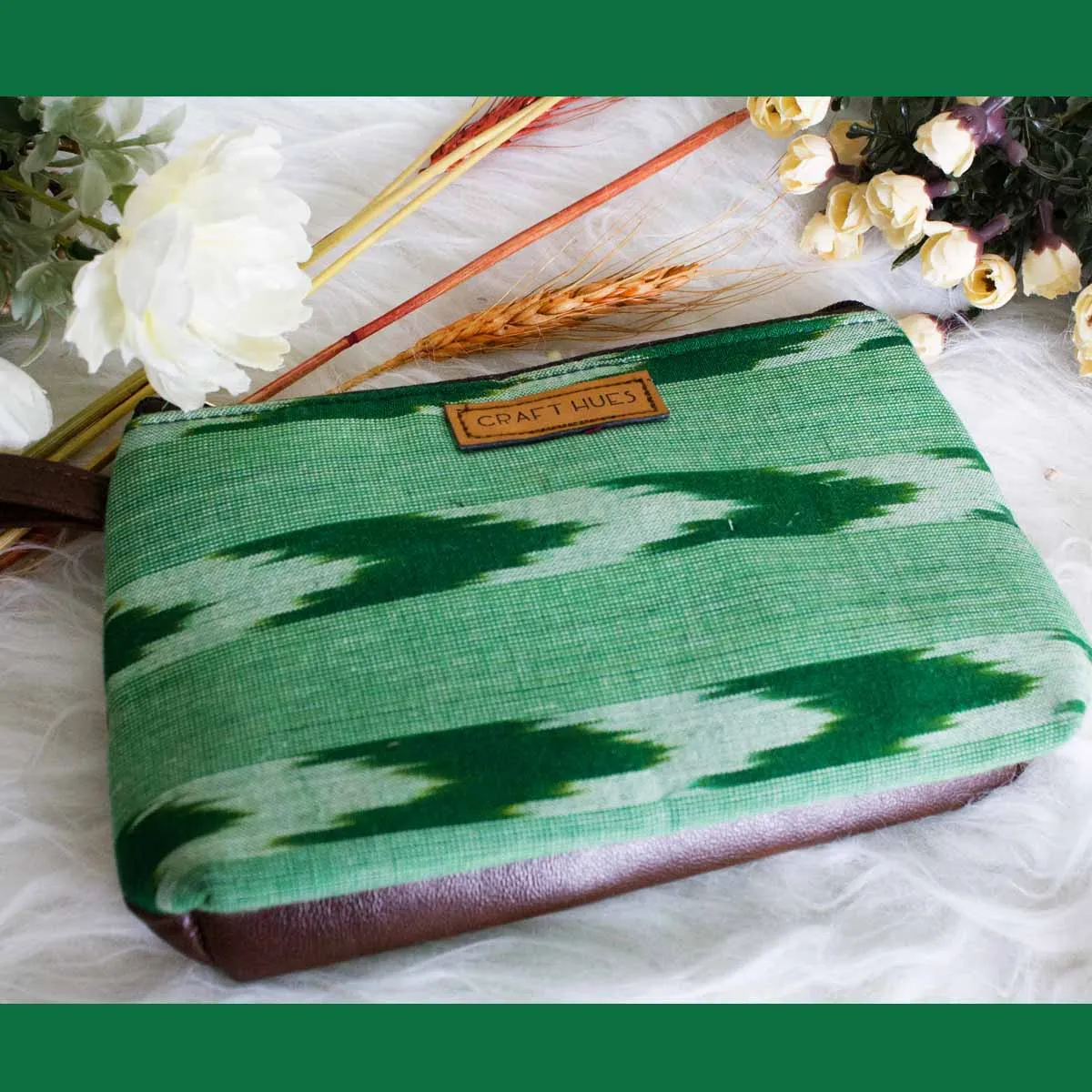 Leafy Ikkat Pouch Bag