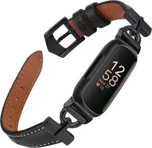 Leather Bands Compatible with Fitbit Inspire 3 Bands, Replacement D-Shaped Watch Straps Soft Wristband for Fitbit Inspire 3 Fitness Tracker Women&Men (Black)