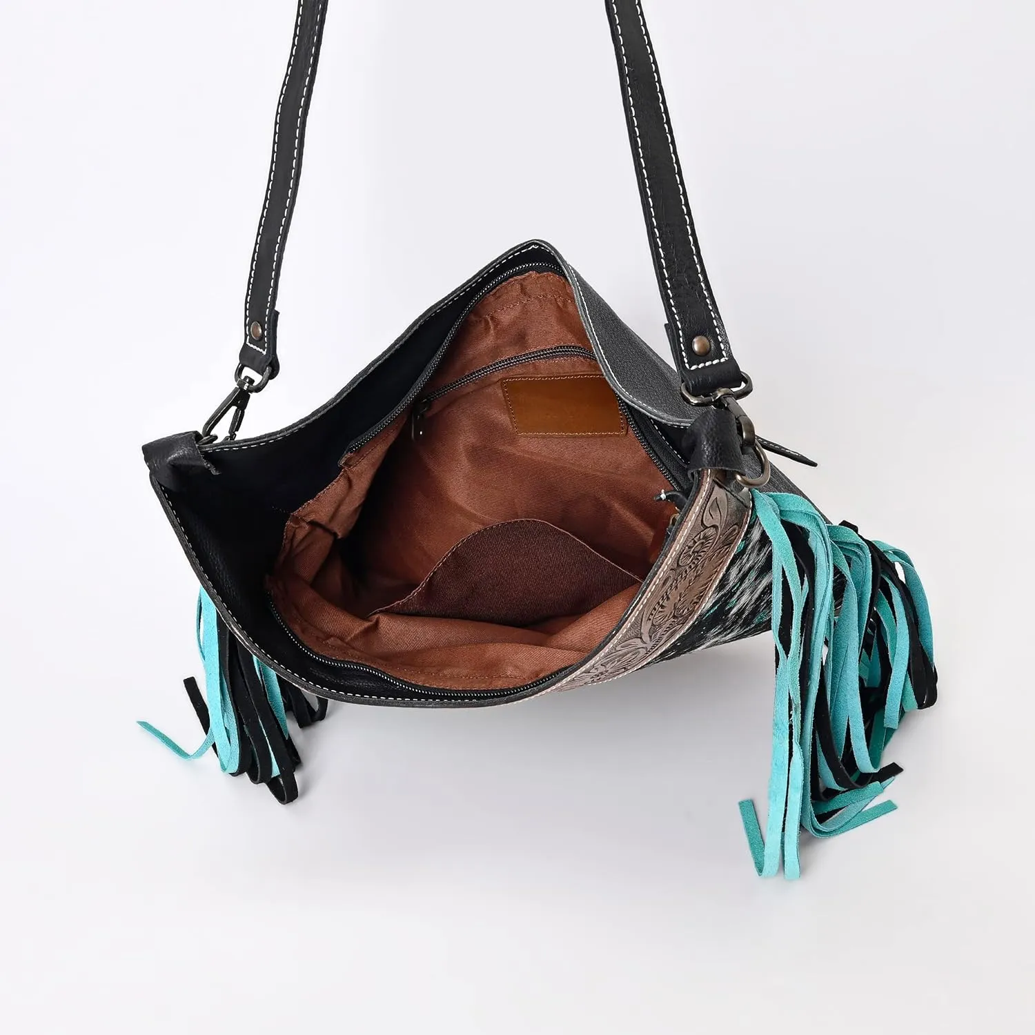 Leather Cross Body Bag Purse for Woman Sling Bag Cowhide Handmade Western Shoulder Bags With Adjustable Strap 12x14 in