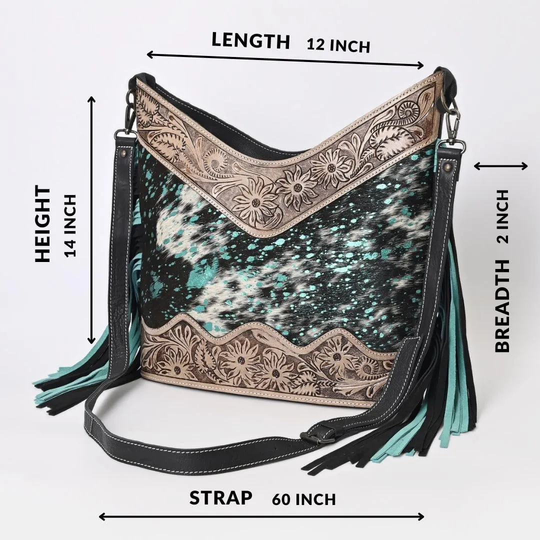 Leather Cross Body Bag Purse for Woman Sling Bag Cowhide Handmade Western Shoulder Bags With Adjustable Strap 12x14 in