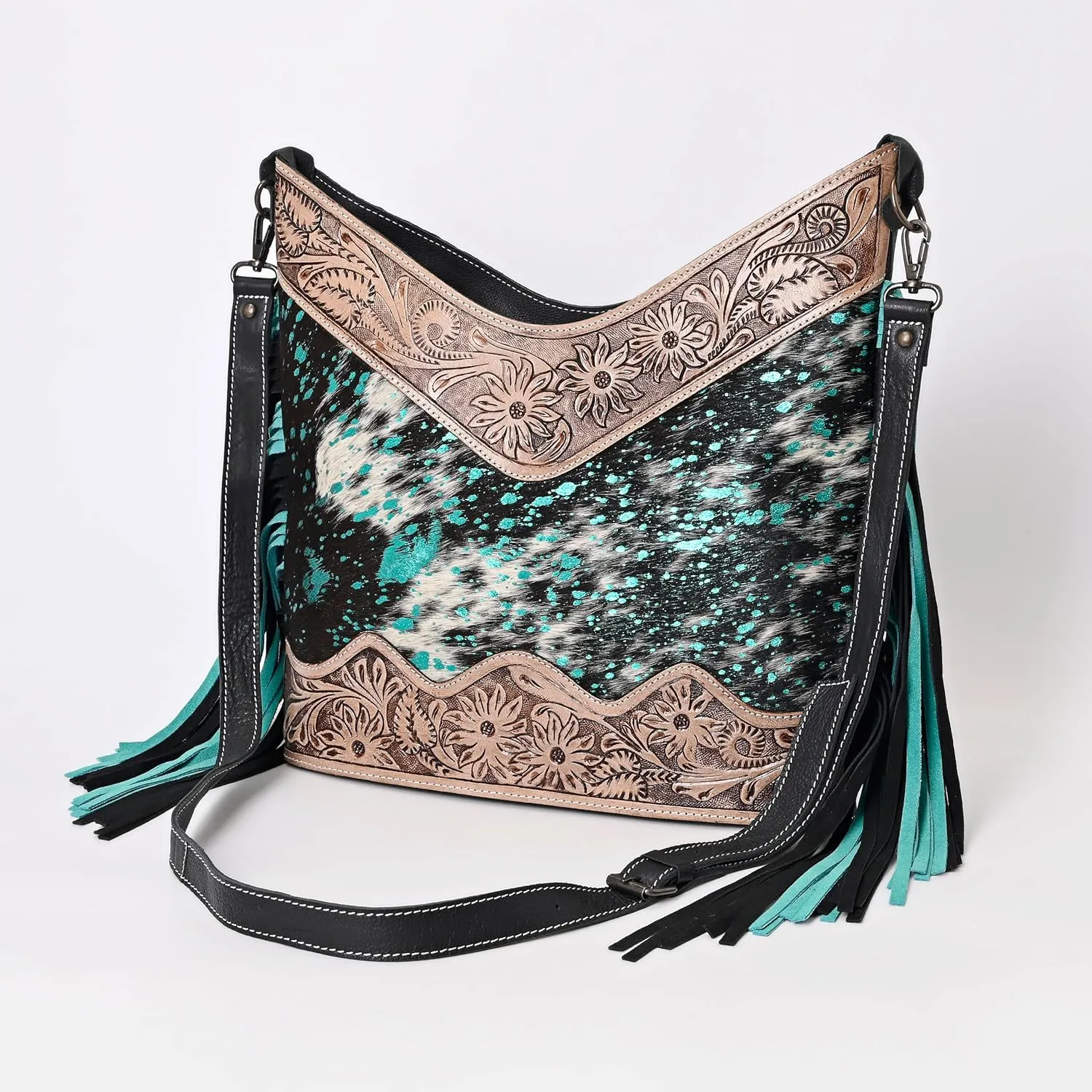 Leather Cross Body Bag Purse for Woman Sling Bag Cowhide Handmade Western Shoulder Bags With Adjustable Strap 12x14 in