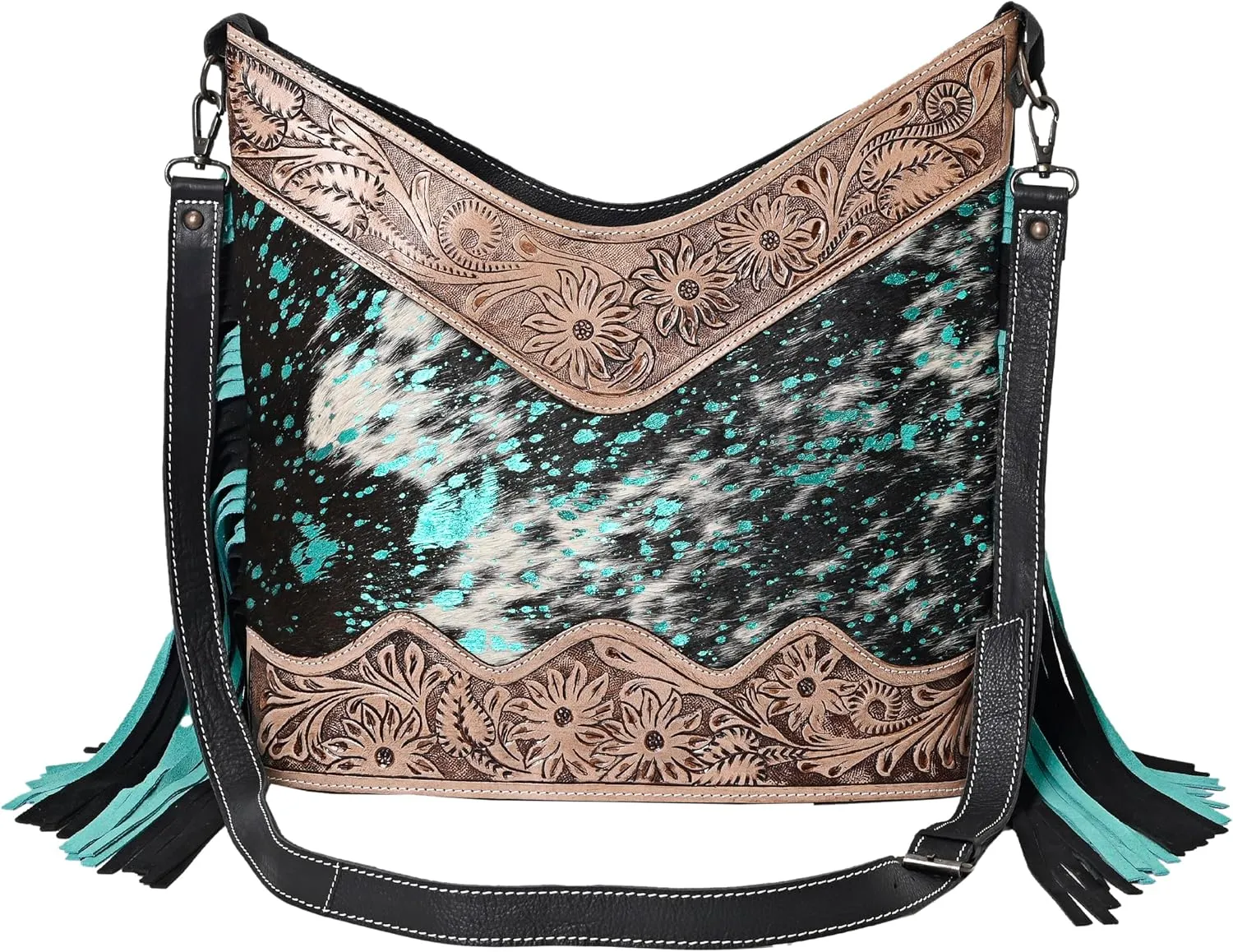 Leather Cross Body Bag Purse for Woman Sling Bag Cowhide Handmade Western Shoulder Bags With Adjustable Strap 12x14 in