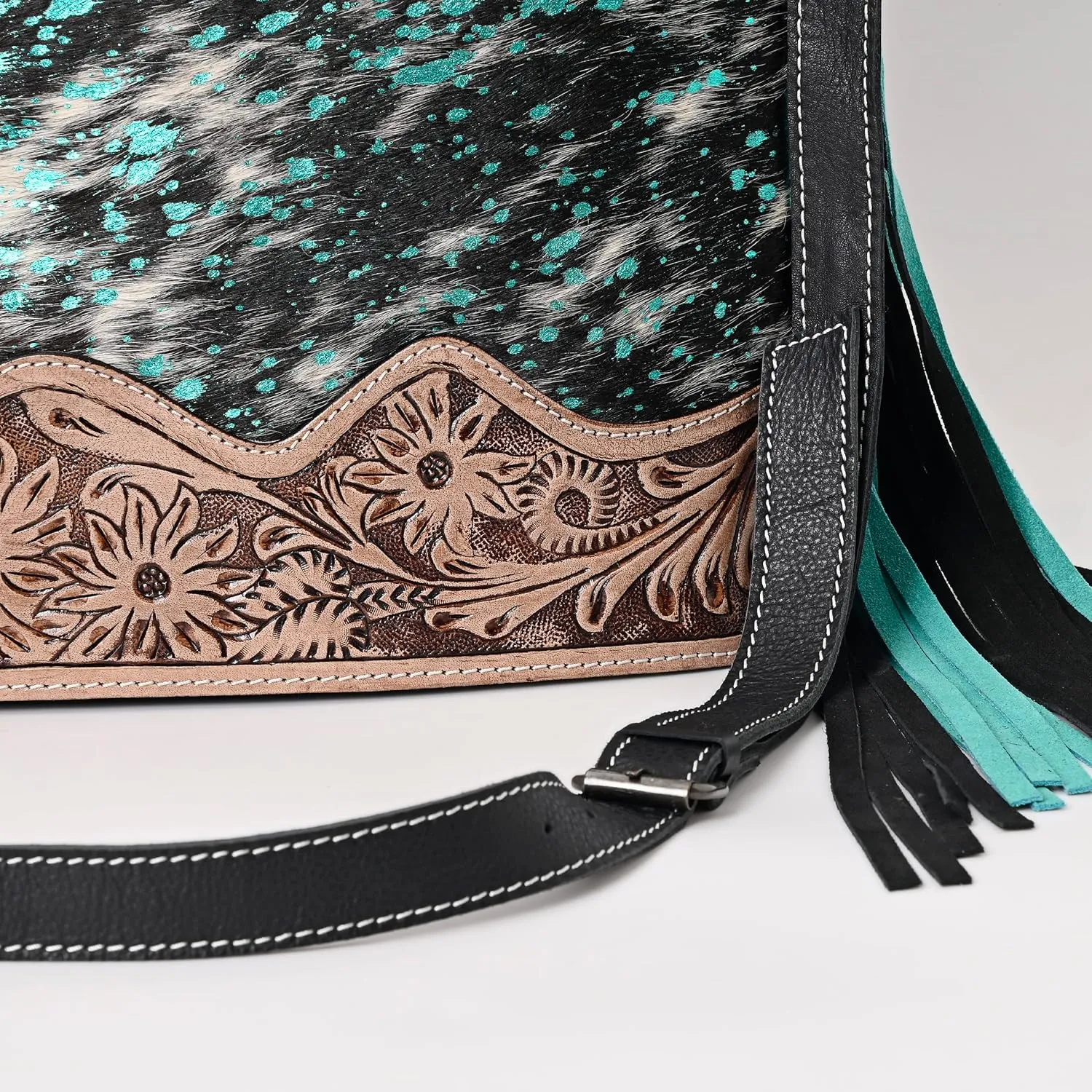 Leather Cross Body Bag Purse for Woman Sling Bag Cowhide Handmade Western Shoulder Bags With Adjustable Strap 12x14 in
