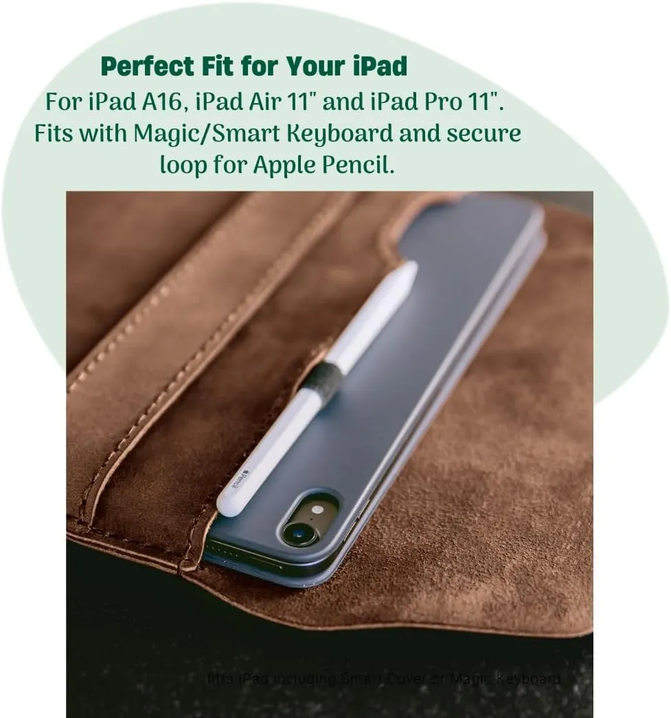 Leather iPad A16, iPad Air 11" & iPad Pro 11" Case with Pencil Holder – Slim, Durable & Ethical – Designer iPad Air 11 Inch Sleeve, Handmade iPad Pro 11 Cover, Pouch, Skin & Bag – Fernando