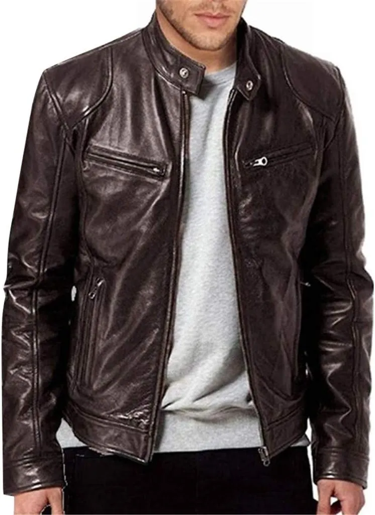 Leather Jacket Mens Club Coat Vintage Autumn Winter Men Jacket Collar Men's Coats Jackets Mens Jacket Lightweight