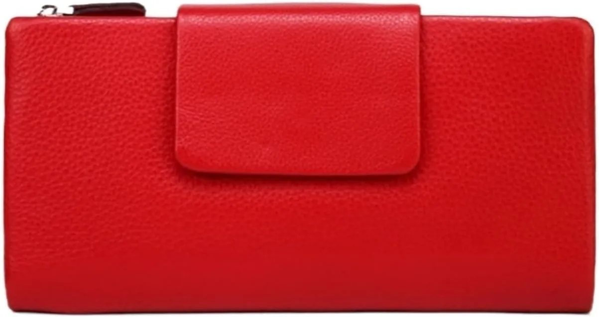 Leather Long Money Clips Women's Cowhide Wallets Purses Business Card Cases Blocking Wallets Handbags (Size : Red)