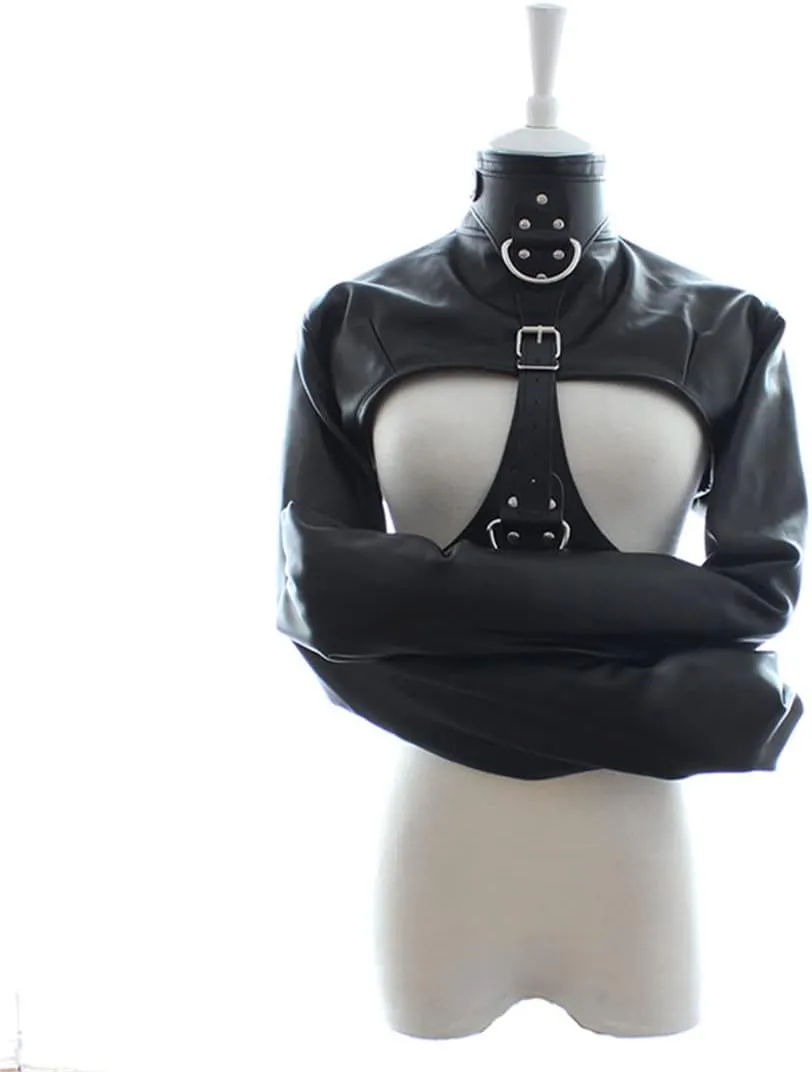 Leather Straight Jacket Sports Armor, Soft Hand Cross Arm Guard Sleeve, Adjustable Novelty Fancy Costume Performance Jackets