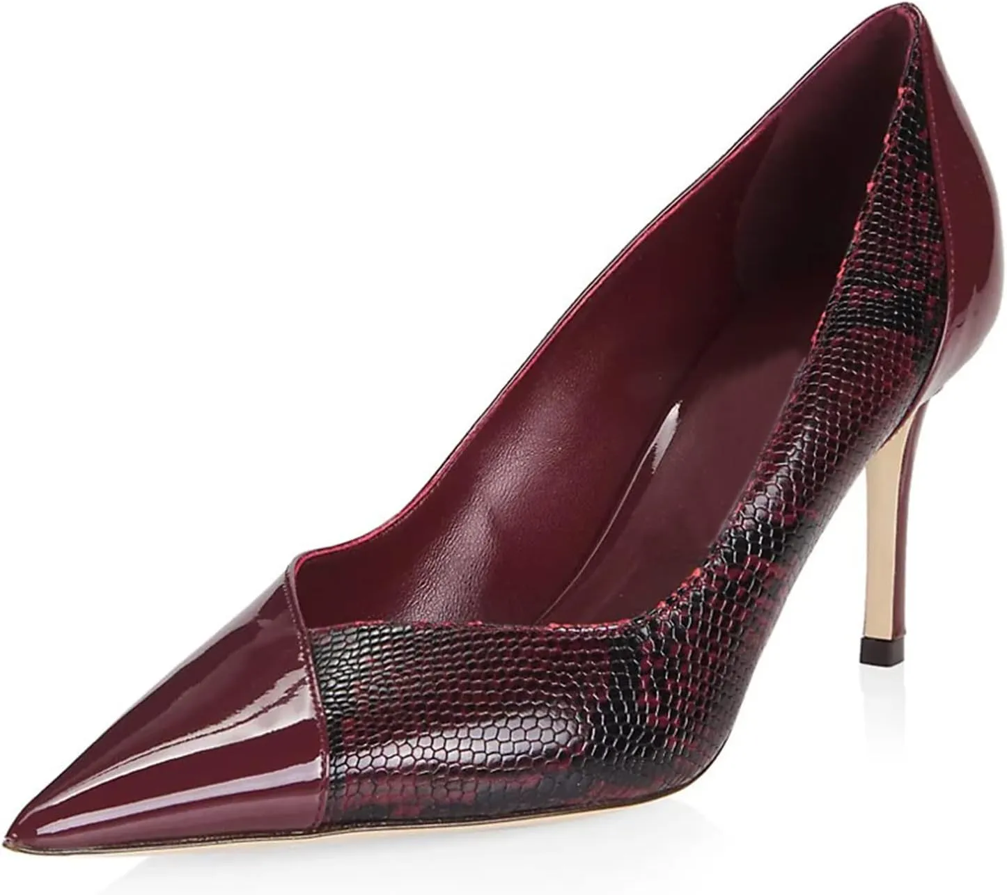LEHOOR Women Snakeskin Stiletto High Heels Closed Pointed Toe Pumps Patchwork Cap Toe Slip on Stilettos Sandals 3 Inch Patent Sexy Thin High Heels Snake Print Party Dressy Wedding 4-11 M US