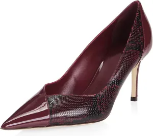 LEHOOR Women Snakeskin Stiletto High Heels Closed Pointed Toe Pumps Patchwork Cap Toe Slip on Stilettos Sandals 3 Inch Patent Sexy Thin High Heels Snake Print Party Dressy Wedding 4-11 M US