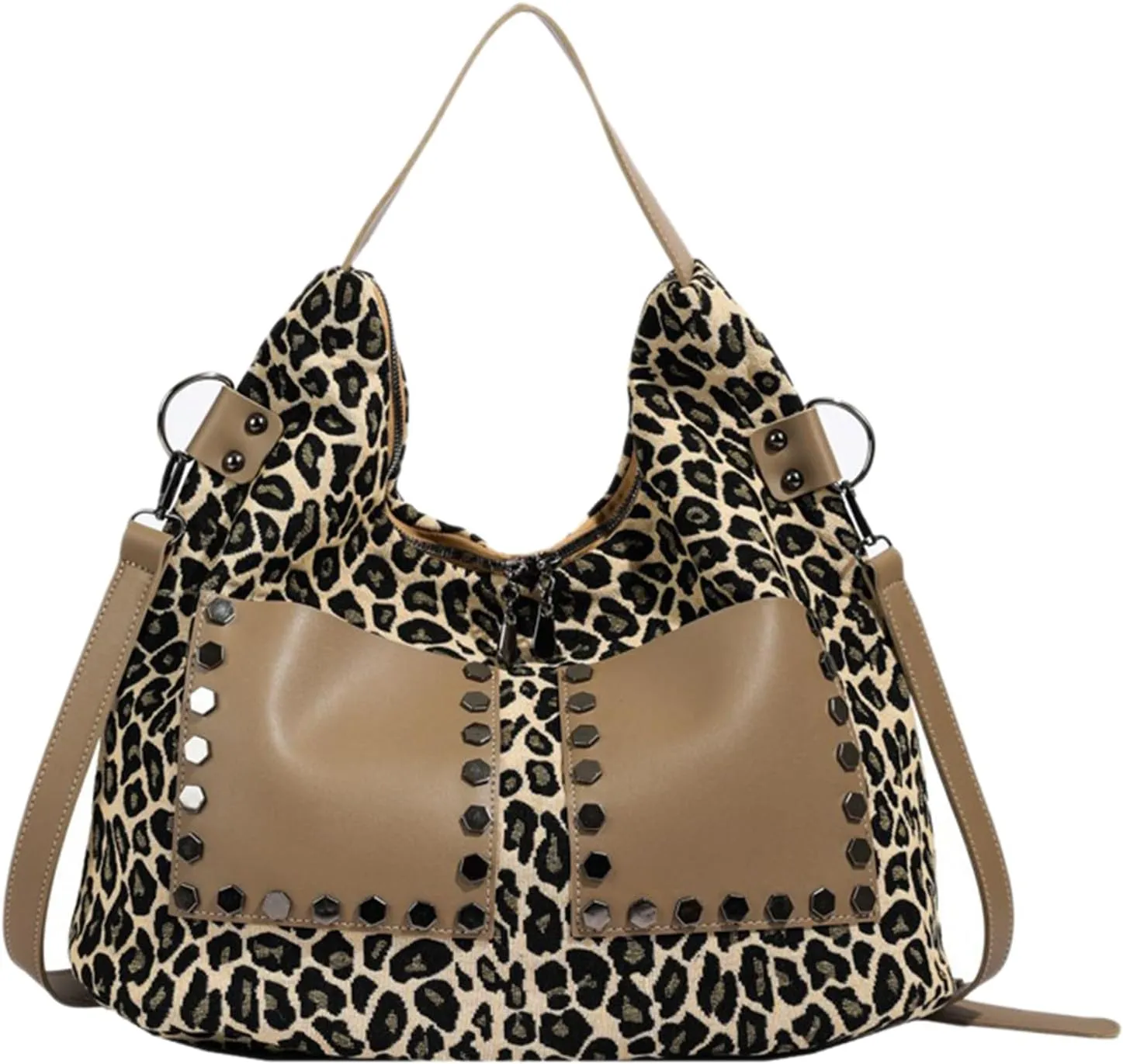 Leopard Purse Women Studs Large Tote Bag Cheetah Print Crossbody Bag Y2K Leopard Handbag Vintage Shoulder Bag