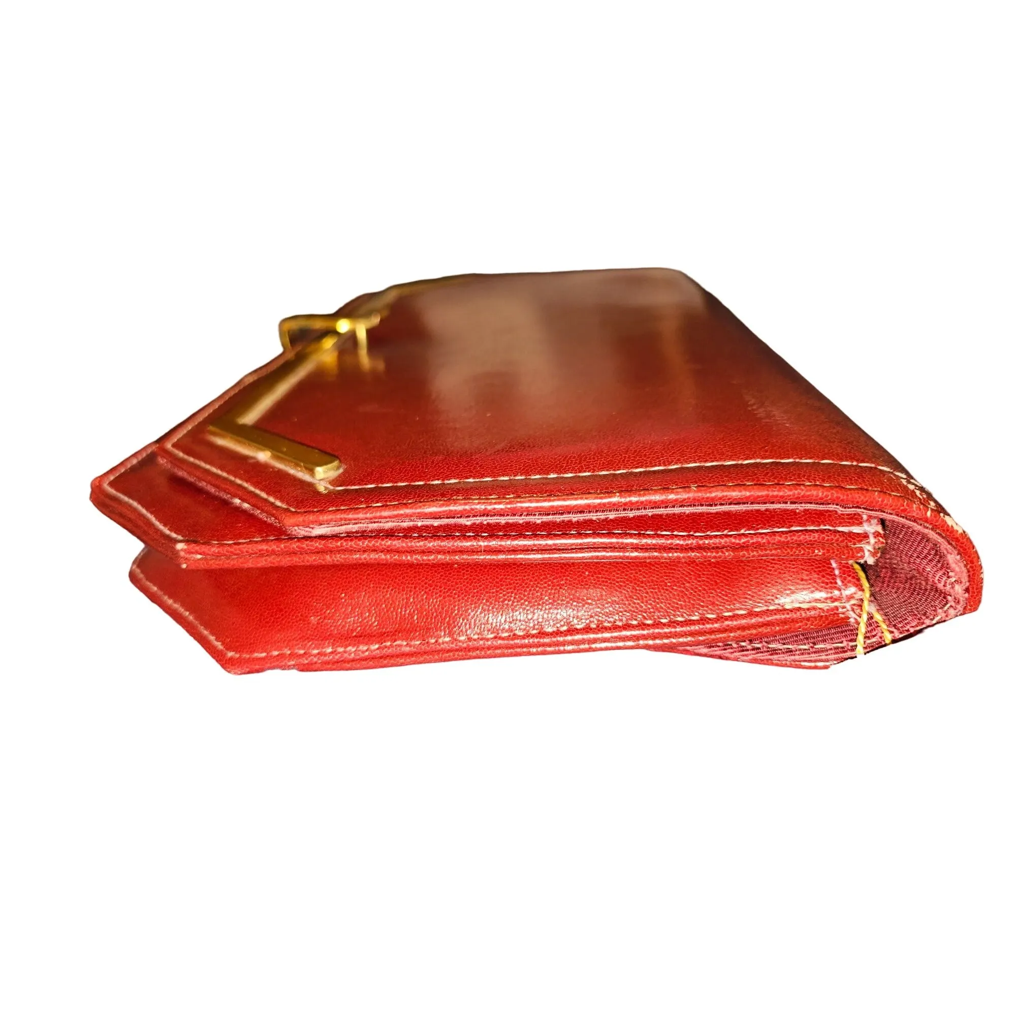 Lewis NOS NWT Red Leather Clutch w Bold Gold Accents