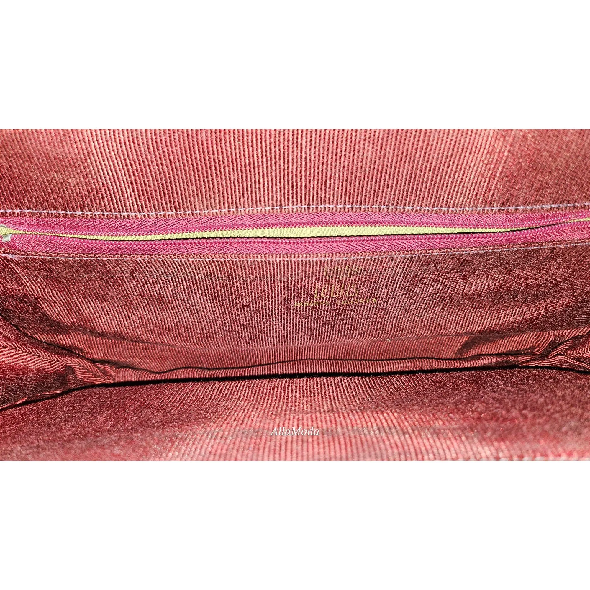 Lewis NOS NWT Red Leather Clutch w Bold Gold Accents