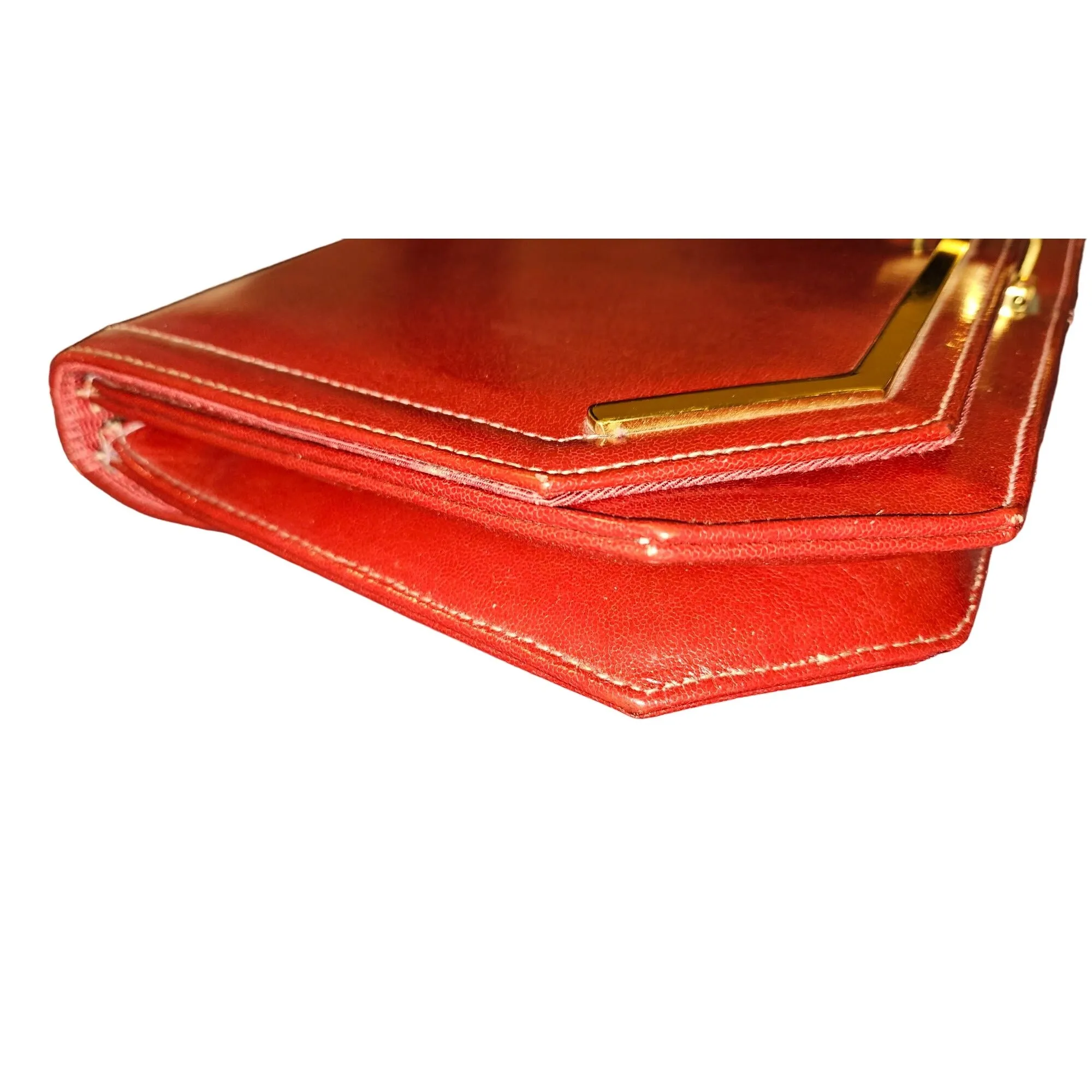 Lewis NOS NWT Red Leather Clutch w Bold Gold Accents