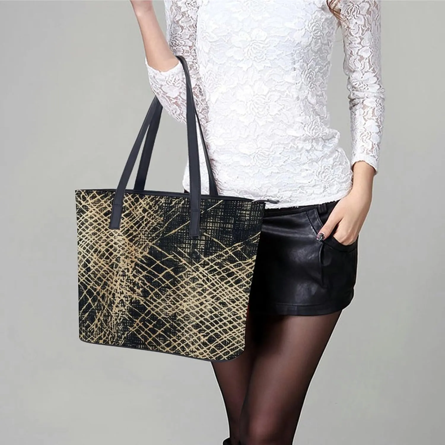 Line Tropical Leaves Bag Purse Handbag for Women Top Handle Satchel Shoulder with Zipper Tote Bags Large