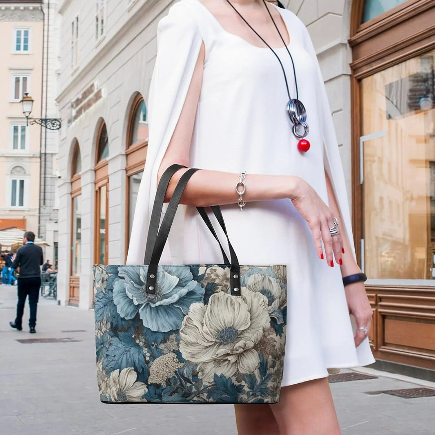 Line Tropical Leaves Bag Purse Handbag for Women Top Handle Satchel Shoulder with Zipper Tote Bags Large