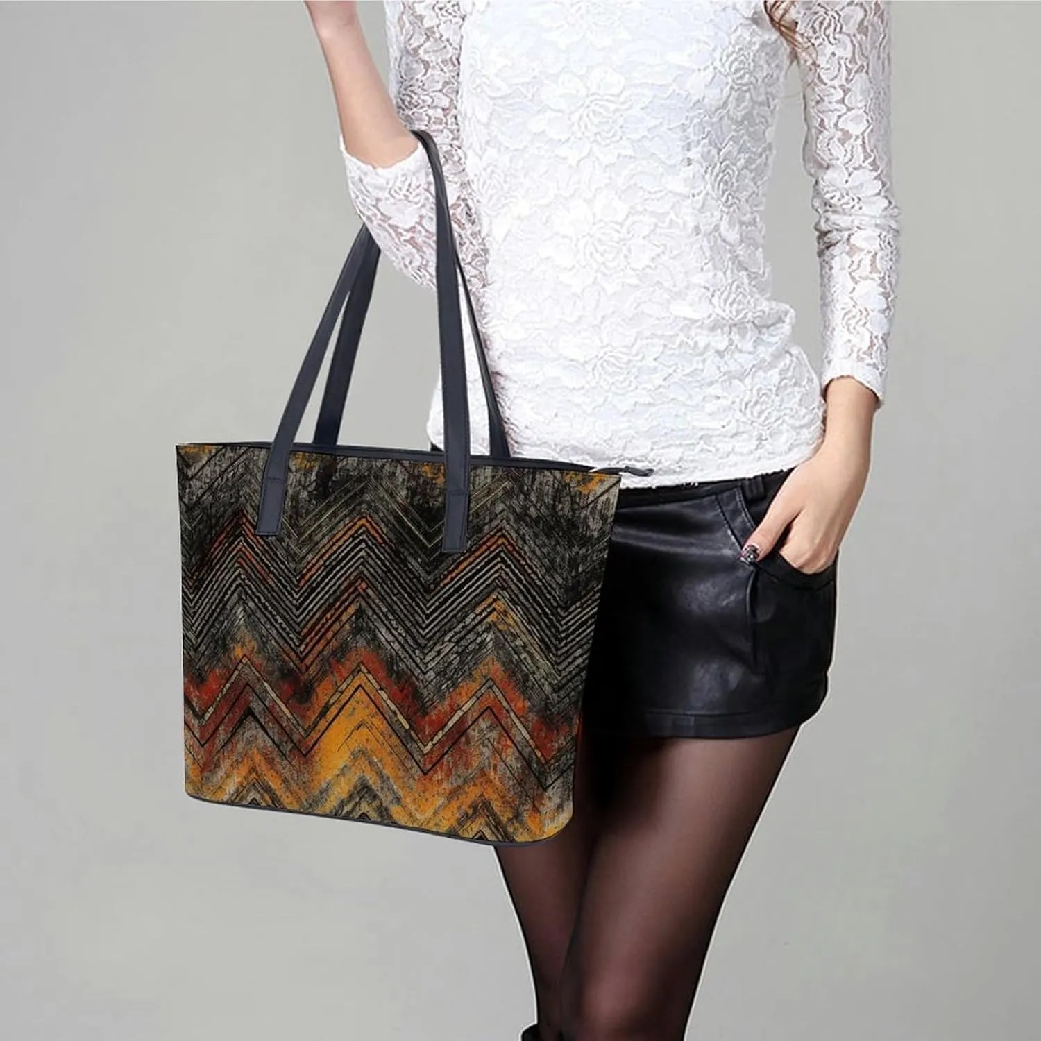 Line Tropical Leaves Bag Purse Handbag for Women Top Handle Satchel Shoulder with Zipper Tote Bags Large