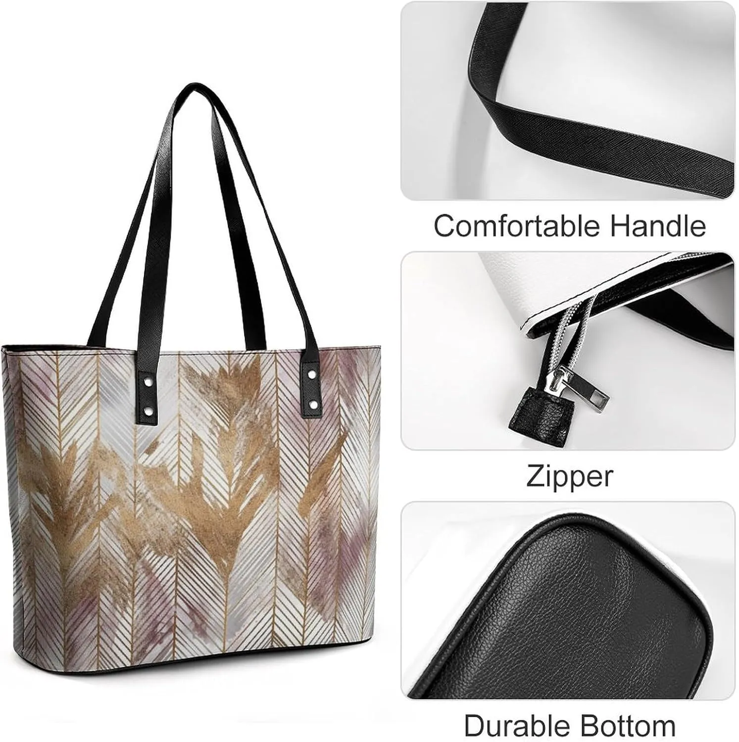 Line Tropical Leaves Bag Purse Handbag for Women Top Handle Satchel Shoulder with Zipper Tote Bags Large
