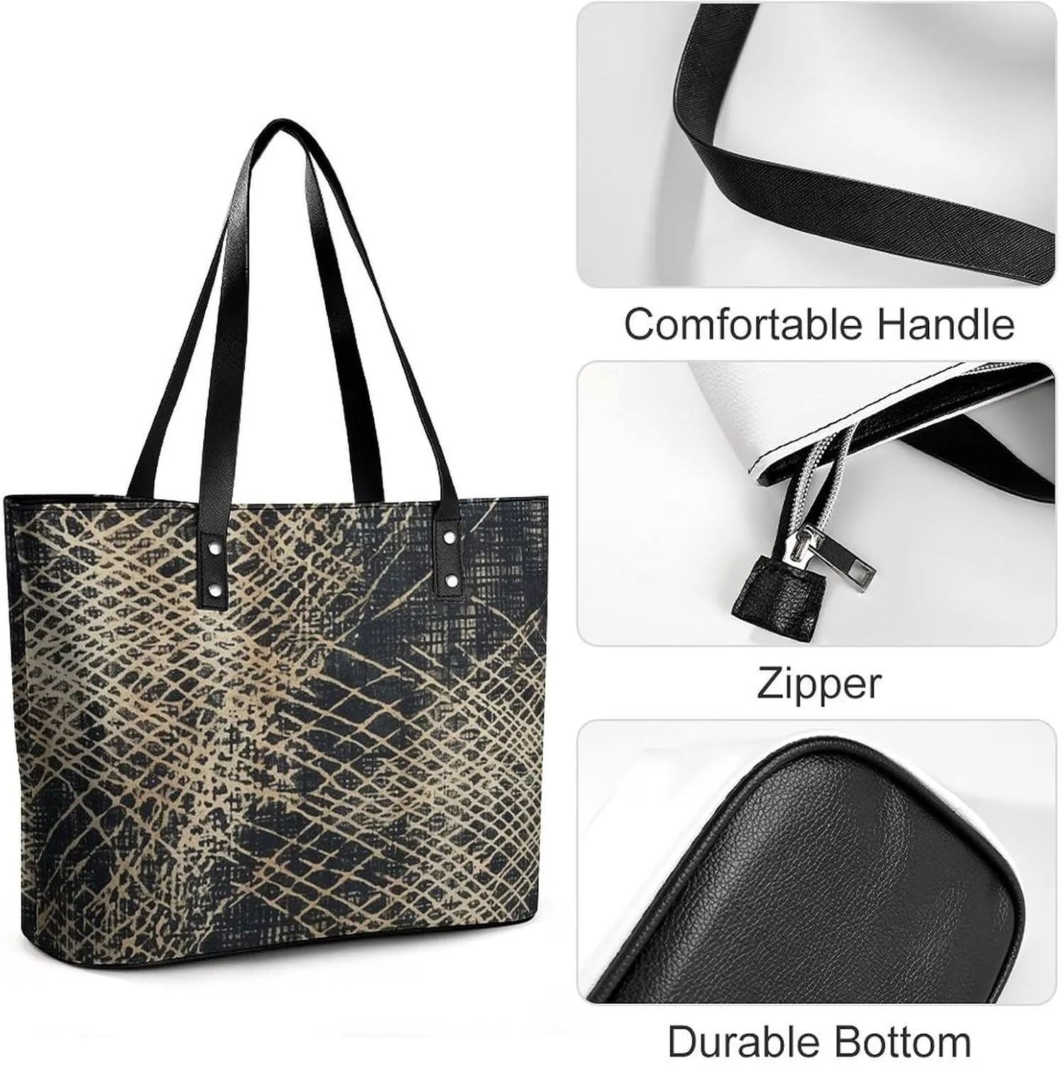 Line Tropical Leaves Bag Purse Handbag for Women Top Handle Satchel Shoulder with Zipper Tote Bags Large