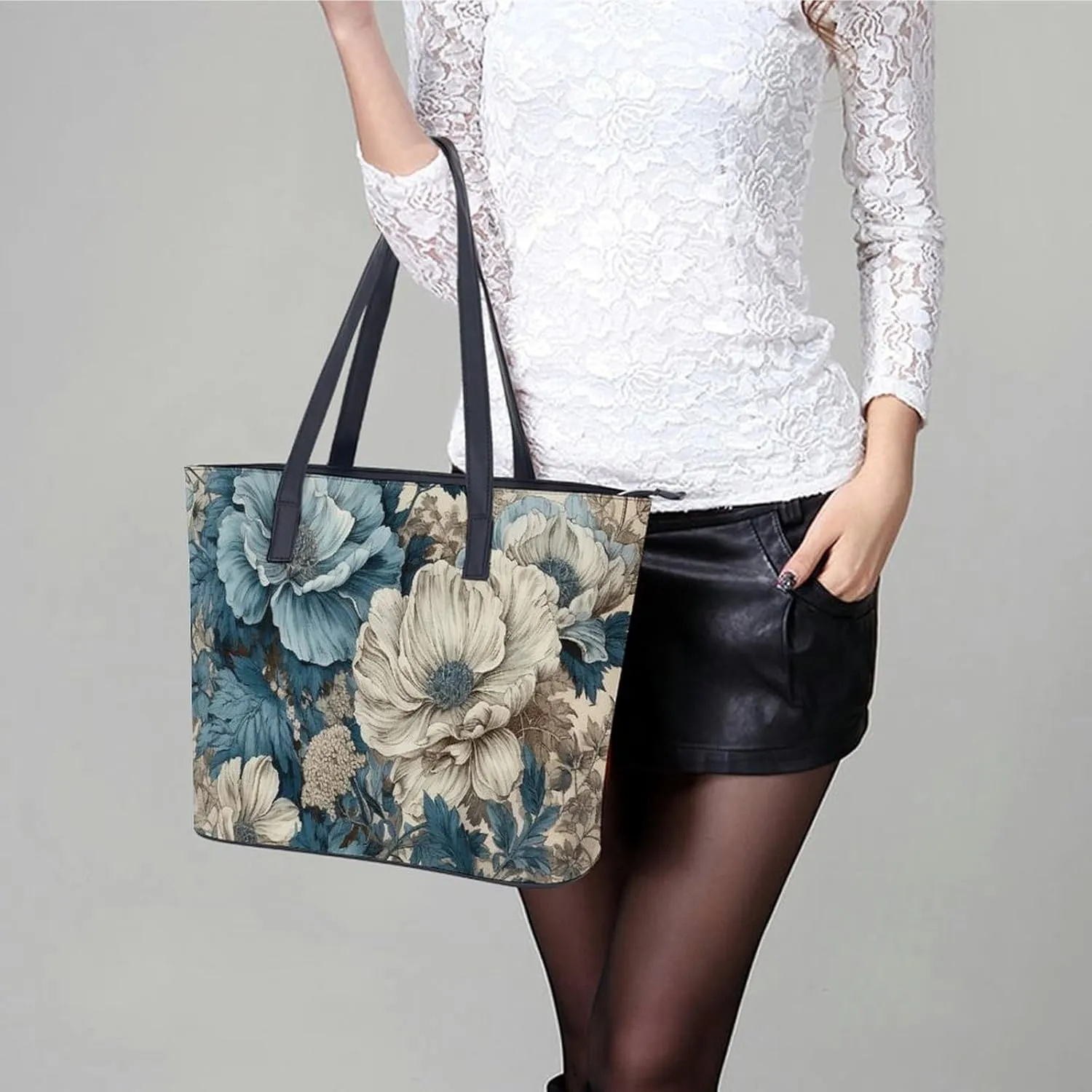 Line Tropical Leaves Bag Purse Handbag for Women Top Handle Satchel Shoulder with Zipper Tote Bags Large