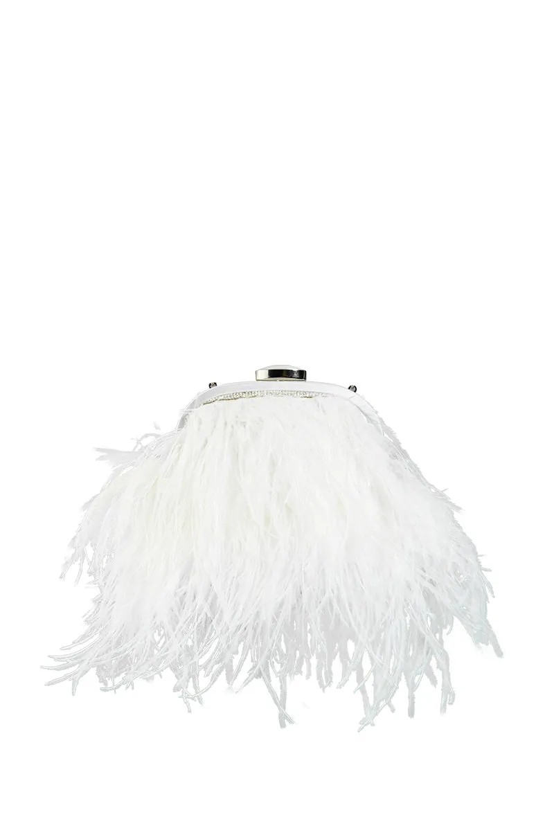 LISSANDRA FEATHER CLUTCH BAG IN BLACK