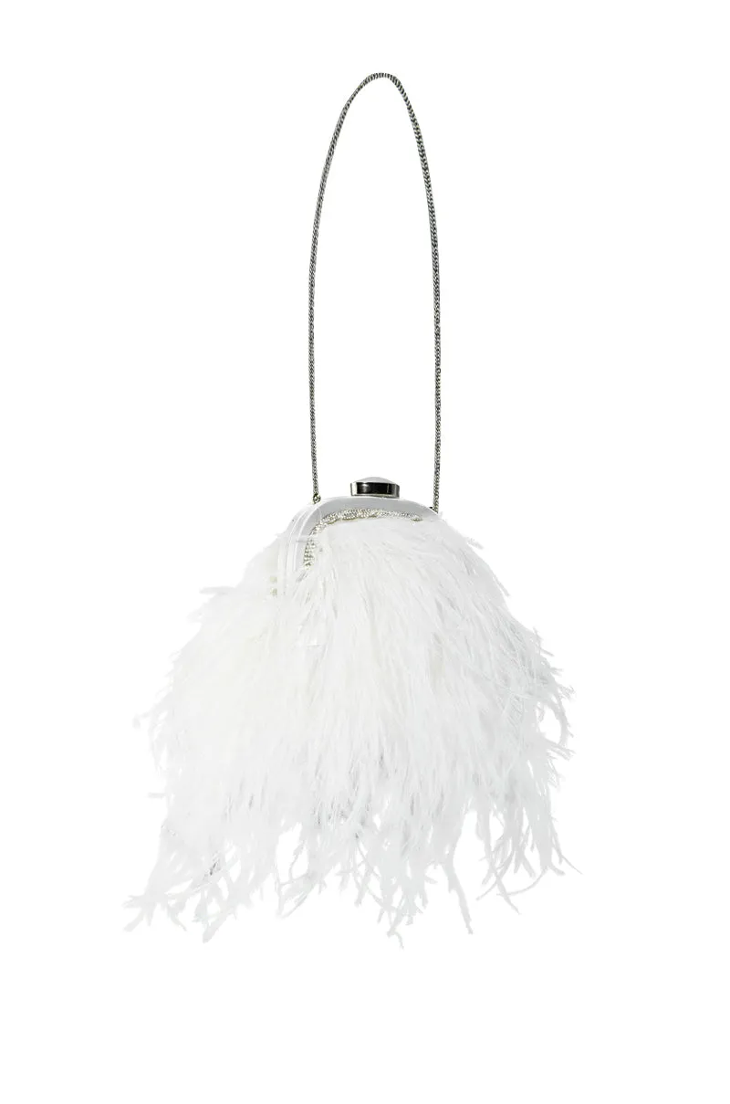 LISSANDRA FEATHER CLUTCH BAG IN BLACK