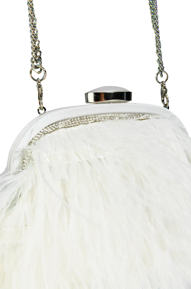 LISSANDRA FEATHER CLUTCH BAG IN BLACK