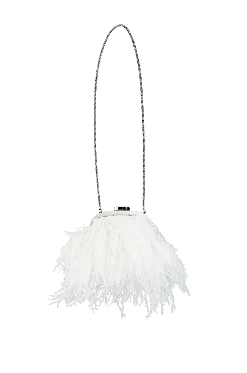 LISSANDRA FEATHER CLUTCH BAG IN BLACK