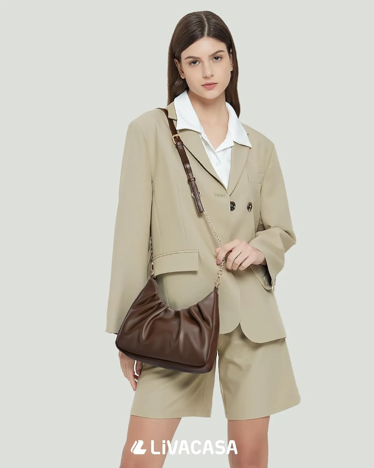 LIVACASA Shoulder Bags for Women, Cute Soft Small Clutch Purses,PU Leather Hobo Crossbody Tote Dumpling Bags with Pockets