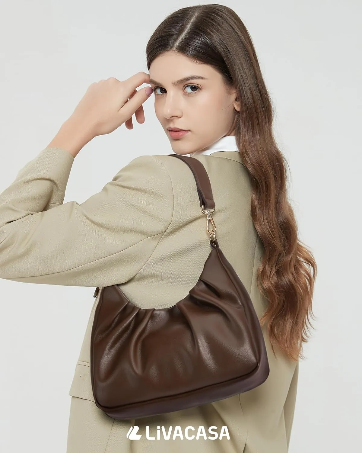 LIVACASA Shoulder Bags for Women, Cute Soft Small Clutch Purses,PU Leather Hobo Crossbody Tote Dumpling Bags with Pockets