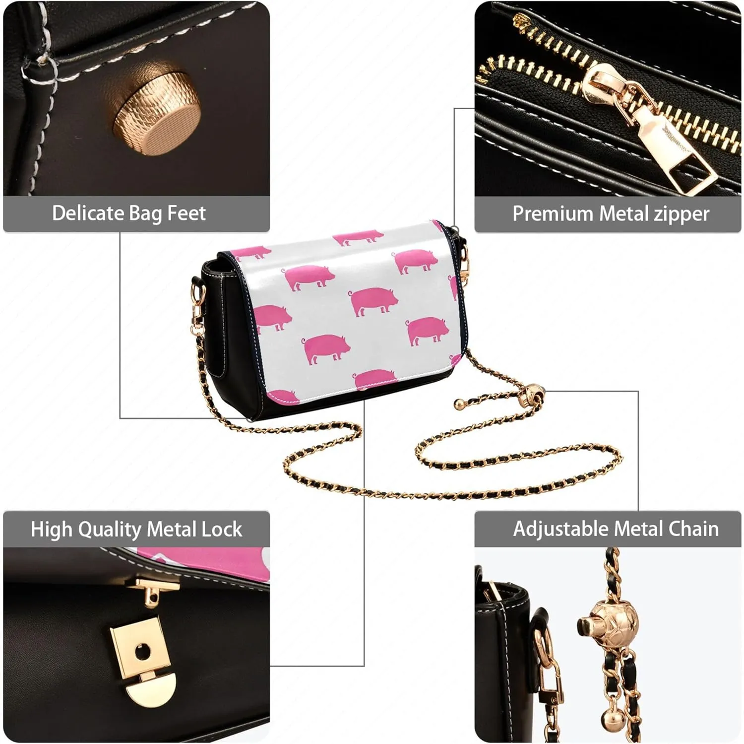 Llama Alpaca Cactus Cute Shoulder Leather Bags Black Women Crossbody Bag Purses Phone Handbags with Chain Strap