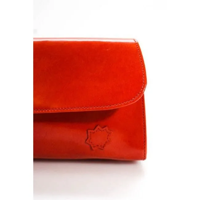 Longchamp True Red Glossy Leather Clutch