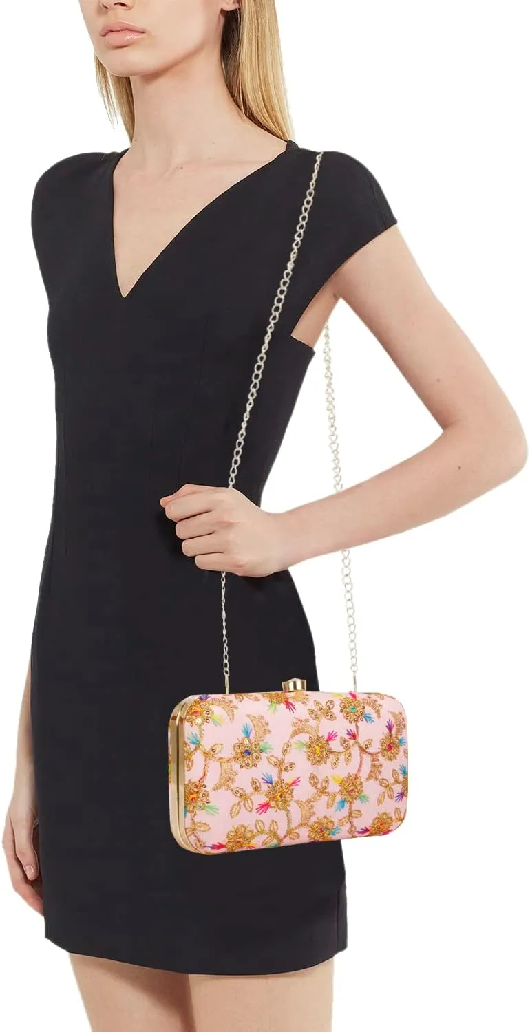 LONGING TO BUY Hand Crafted Designer Box Clutch - Zari Embroidery For Women