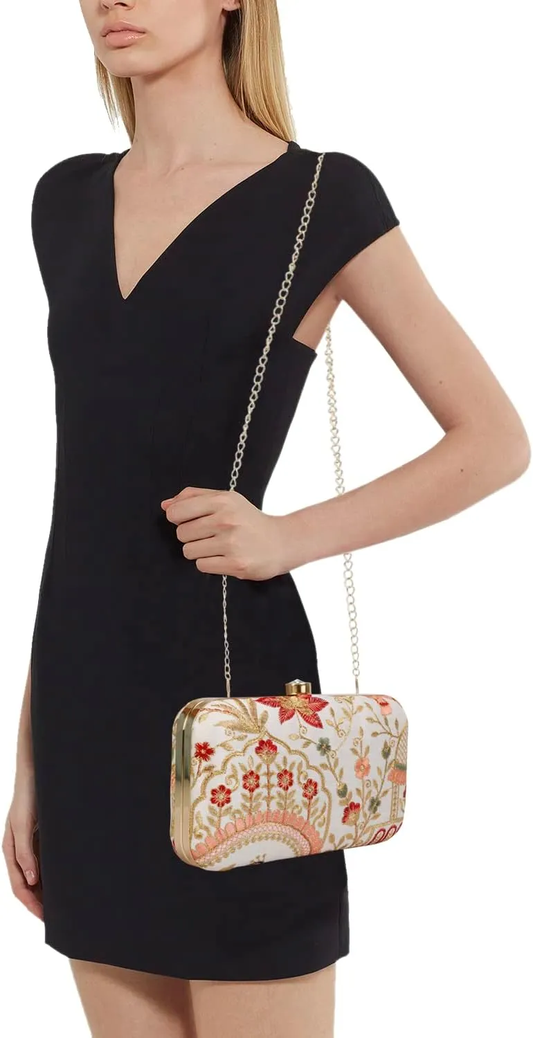 LONGING TO BUY Hand Crafted Designer Box Clutch - Zari Embroidery For Women