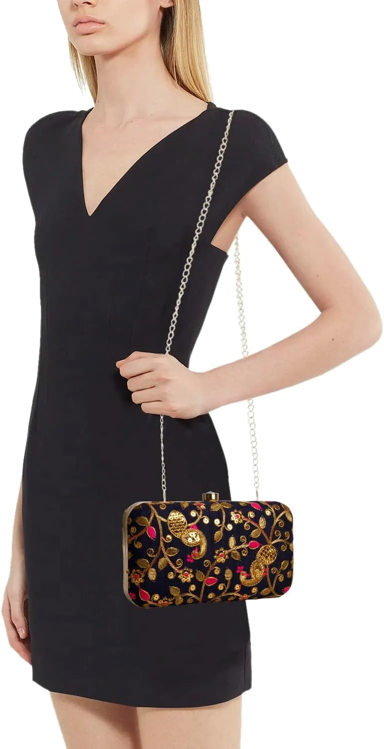 LONGING TO BUY Hand Crafted Designer Box Clutch - Zari Embroidery For Women