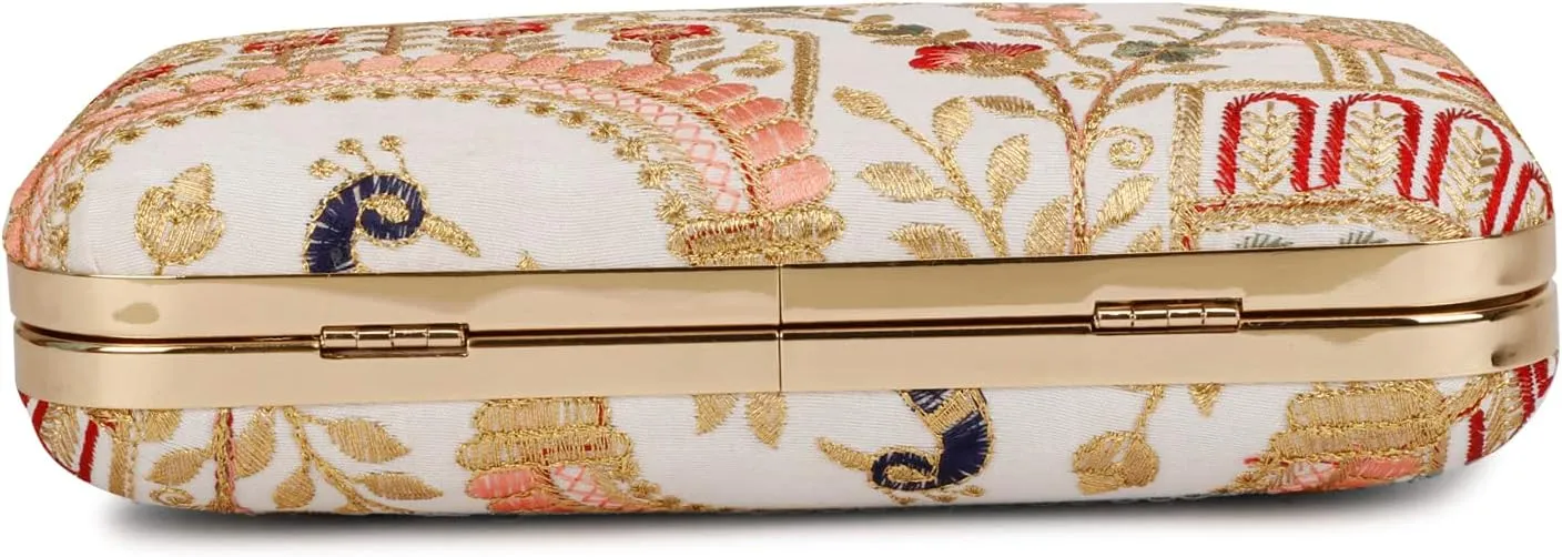 LONGING TO BUY Hand Crafted Designer Box Clutch - Zari Embroidery For Women
