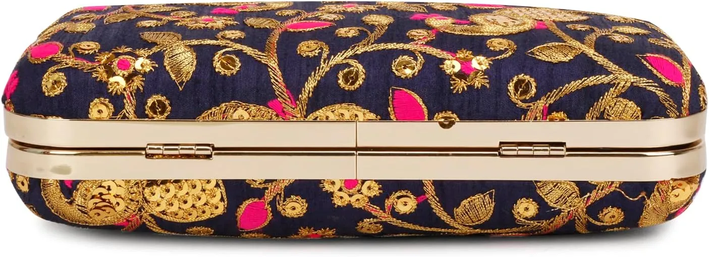 LONGING TO BUY Hand Crafted Designer Box Clutch - Zari Embroidery For Women