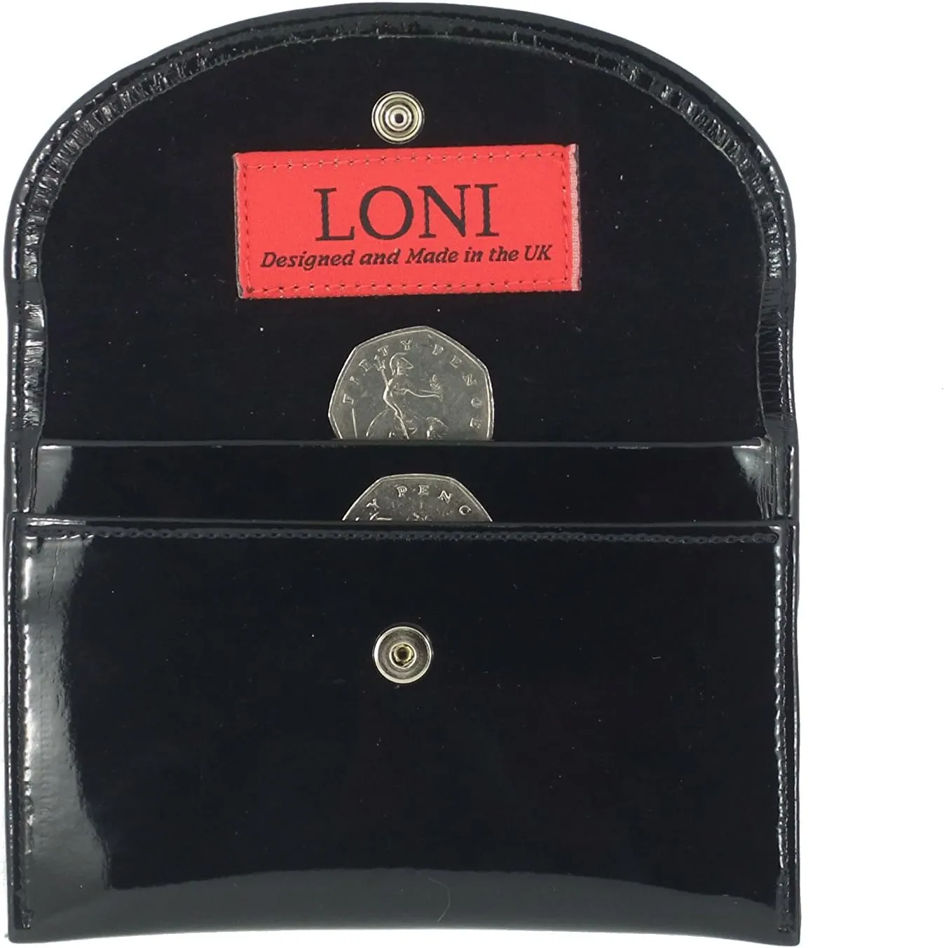 LONI Ladies Faux Patent Leather Wallet Clutch Bag Purse Coin Pouch in Dark Red