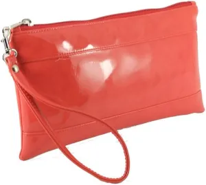 LONI Womens Adorable Patent Clutch Bag Wallet Purse for Women with Detachable Wrist Strap in coral orange