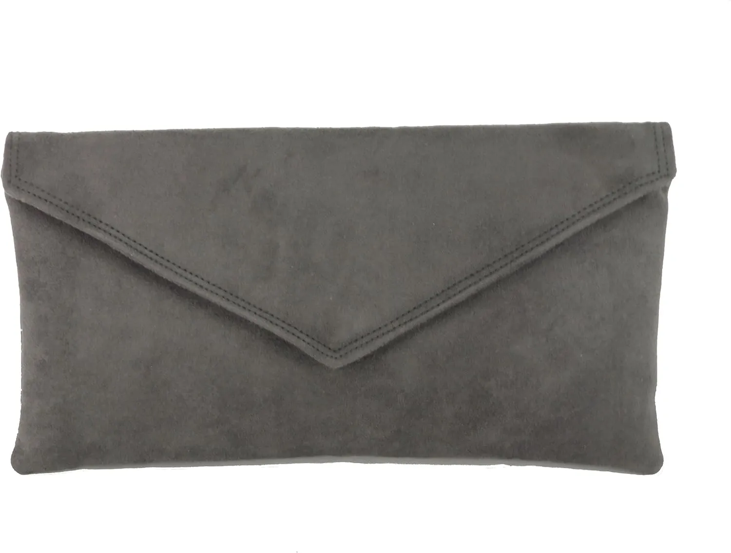 LONI Womens Neat Envelope Faux Suede Clutch Bag/Shoulder Bag