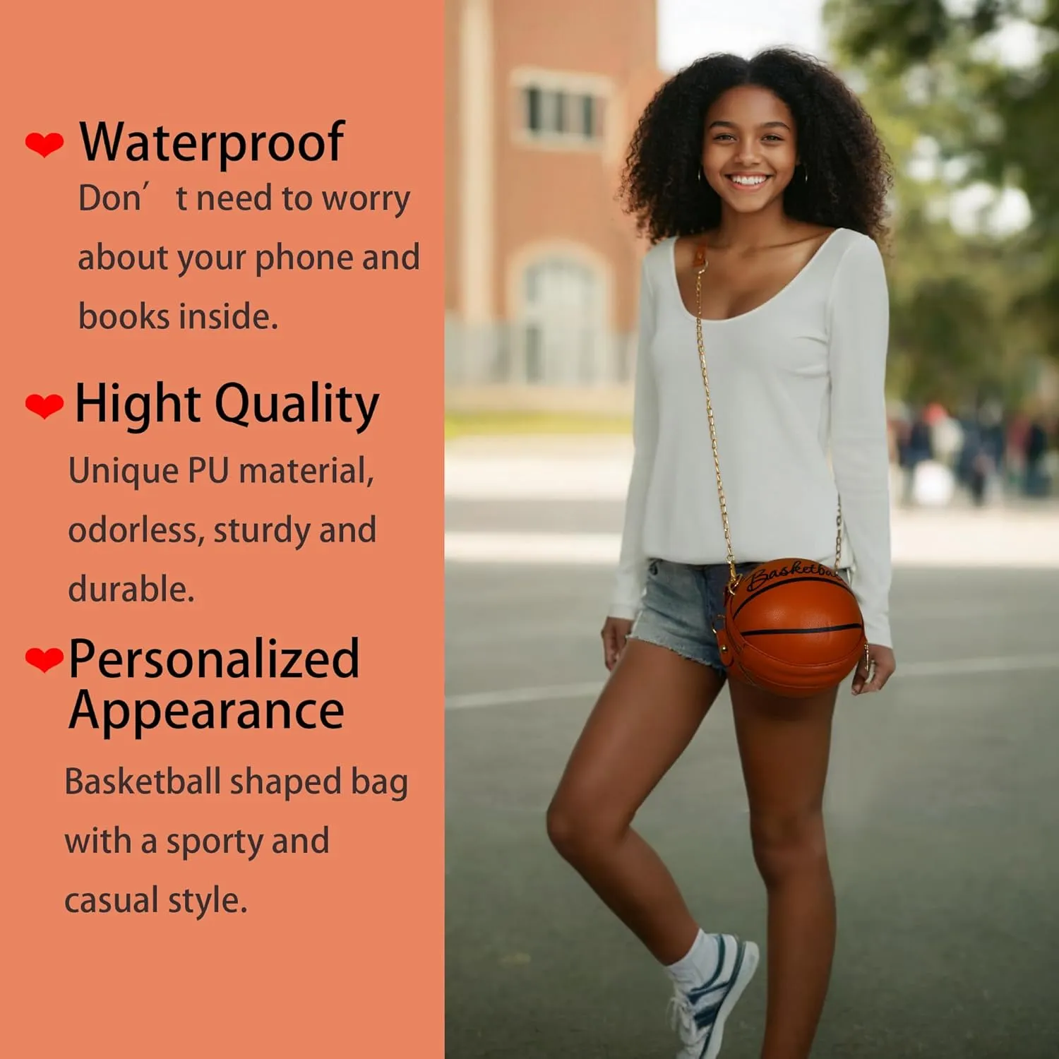 LoveWLC basketball Shaped purse Cross Body Bag,PU Handbag Shoulder Bag for Girls Women
