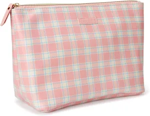 Lucky Brand Women's Makeup Bag Cottage Core Aesthetic Travel Size Toiletries Organizer Pouch Pink Plaid